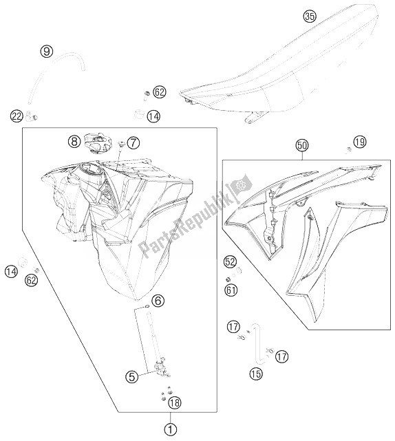 All parts for the Tank, Seat, Cover of the KTM 250 EXC SIX Days Europe 2013