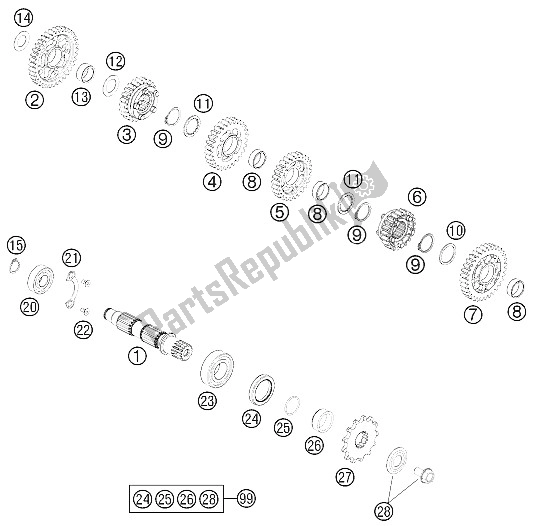 All parts for the Transmission Ii - Countershaft of the KTM 400 EXC Europe 2011