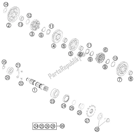 All parts for the Transmission Ii - Countershaft of the KTM 530 EXC Australia 2011