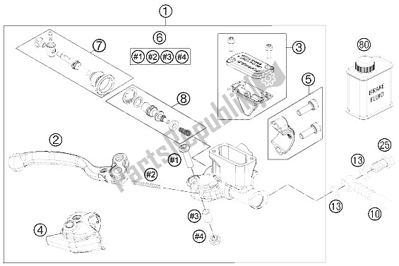 All parts for the Hand Break Cylinder of the KTM 65 SX Europe 2012