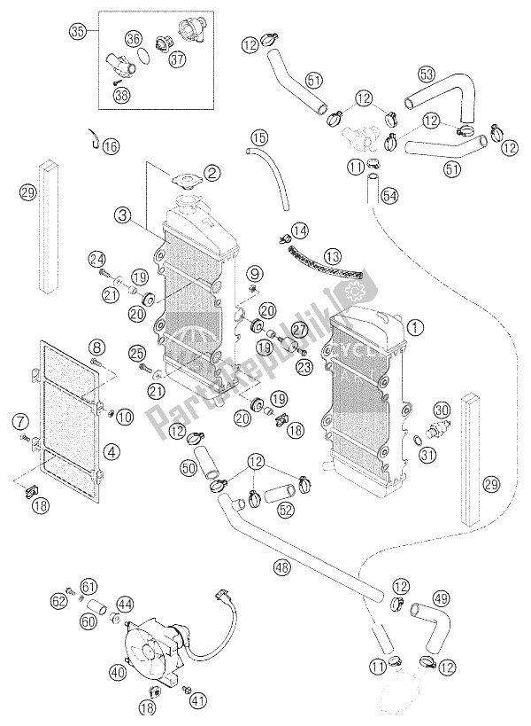 All parts for the Cooling System 660 Rally 2002 of the KTM 660 Rallye Europe 2002