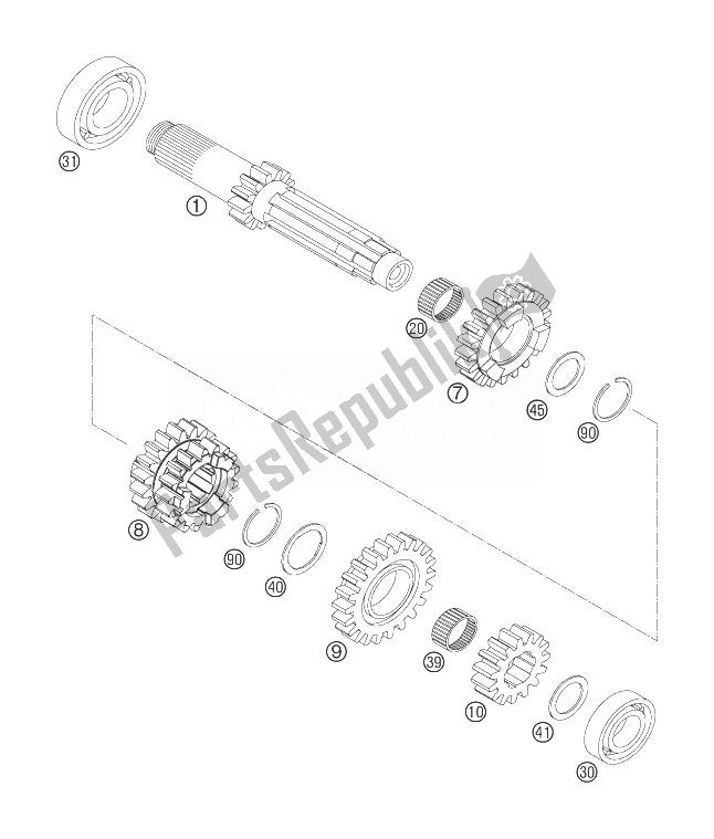 All parts for the Transmission I of the KTM 250 EXC F SIX Days Europe 2007