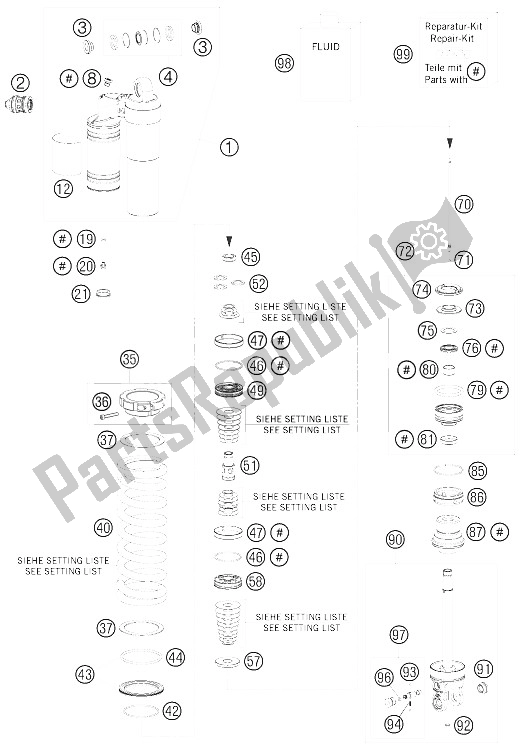 Todas las partes para Monoshock Desmontado de KTM 125 EXC Europe 2008