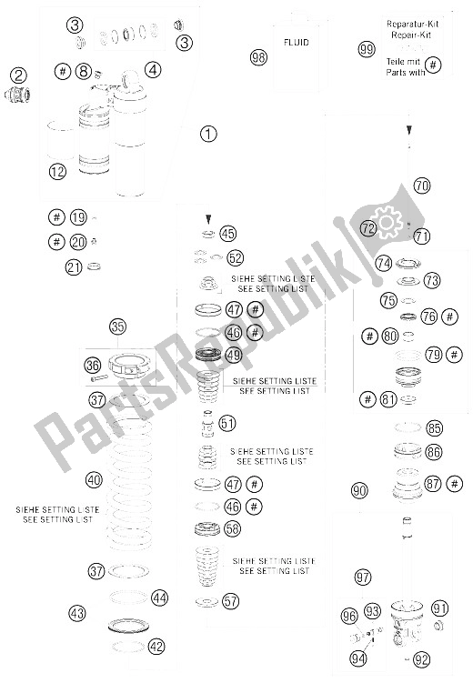 Todas as partes de Monoshock Desmontado do KTM 144 SX USA 2008