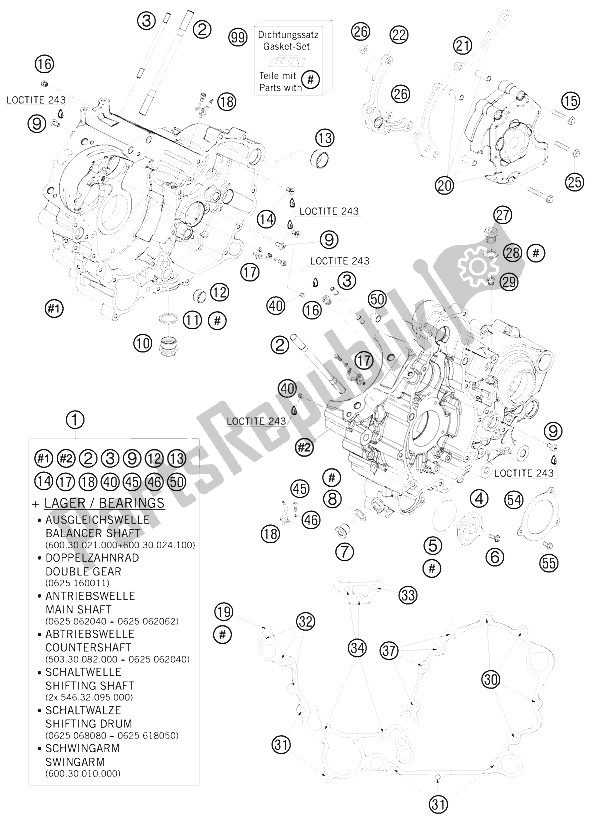 Wszystkie części do Obudowa Silnika KTM 990 Super Duke R Europe 2008