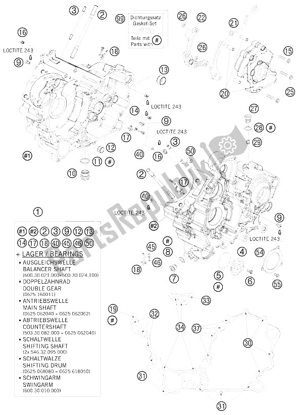 Todas las partes para Caja Del Motor de KTM 990 Super Duke R USA 2008