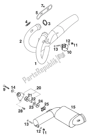 All parts for the Pipe Exhaust, Collector. Duke '96 of the KTM 620 Duke E USA 1997