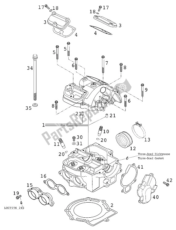 Toutes les pièces pour le Culasse 400/520 Racing 20 du KTM 400 EXC Racing USA 2000