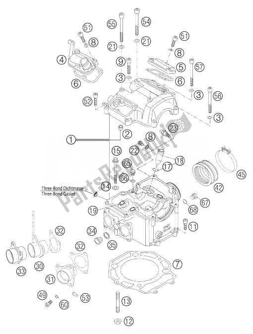 Alle onderdelen voor de Cilinderkop 625 van de KTM 625 SMC USA 2004
