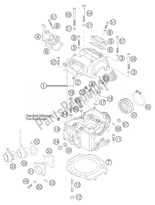 Todas as partes de Cabeça De Cilindro 625 do KTM 625 SXC USA 2004