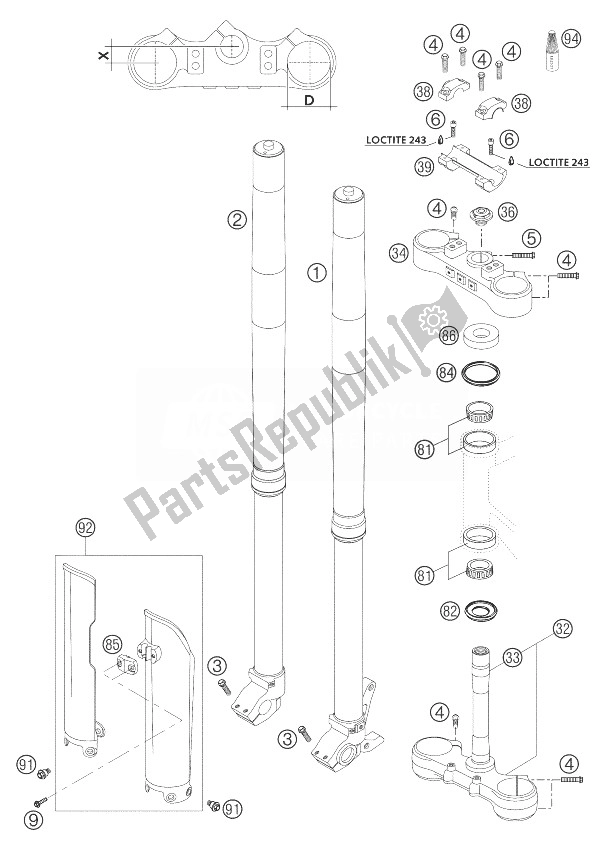 All parts for the Telescopic Fork Wp Usd 48 of the KTM 125 EXC SIX Days Europe 2004