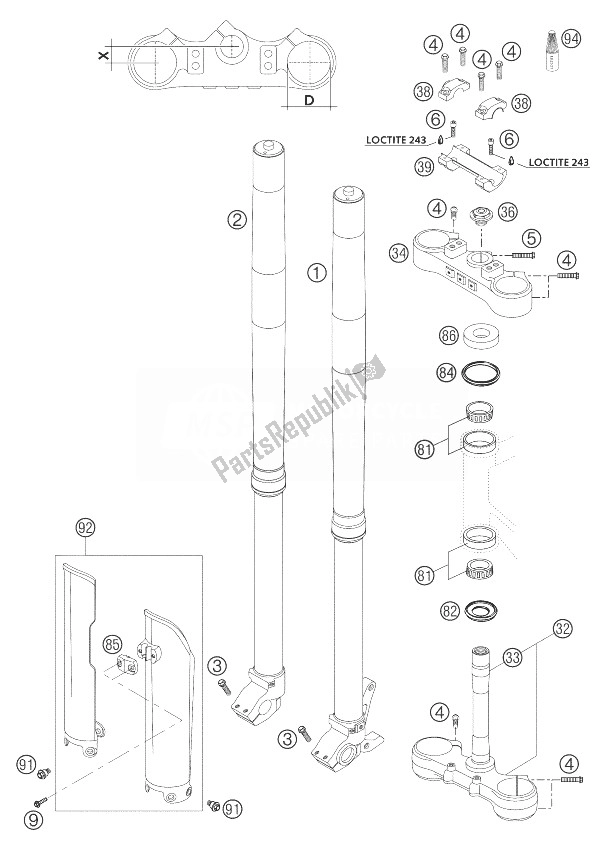 All parts for the Telescopic Fork Wp Usd 48 of the KTM 250 EXC Australia 2004