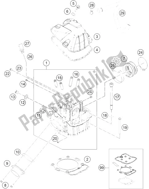 All parts for the Cylinder Head of the KTM 450 EXC Europe 2016