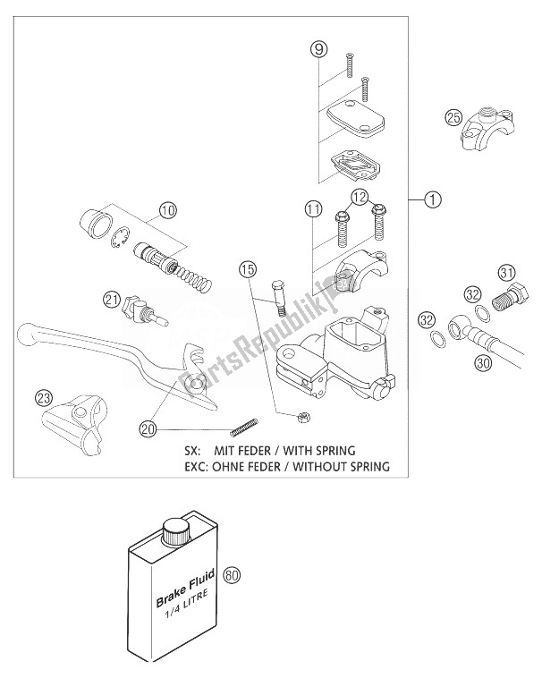 All parts for the Hand Brake Cylinder Brembo of the KTM 125 EXC SIX Days Europe 2004