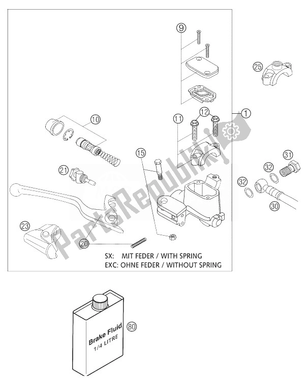 All parts for the Hand Brake Cylinder Brembo of the KTM 200 EXC Europe 2004