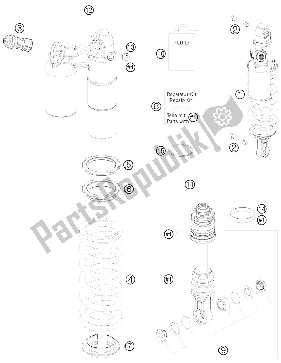 All parts for the Monoshock of the KTM 690 Duke Orange Japan 2008