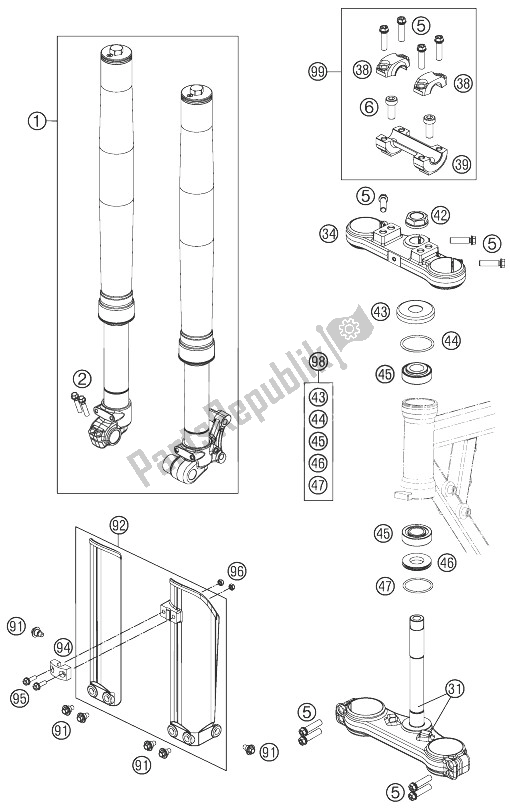 All parts for the Front Fork, Triple Clamp of the KTM 50 SXS USA 2014