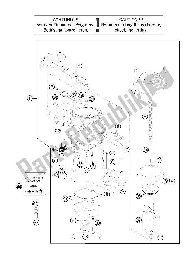 All parts for the Carburetor of the KTM 400 LS E MIL Europe 2005