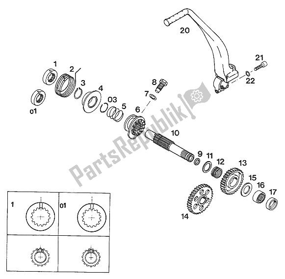 All parts for the Kickstarter 350-620 '94 of the KTM 620 Super Comp WP 19 KW Europe 1994