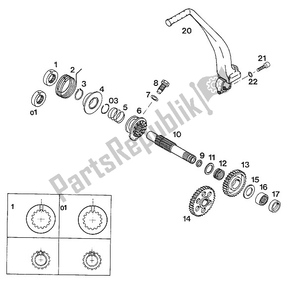 All parts for the Kickstarter 350-620 '94 of the KTM 620 SX WP Europe 1994