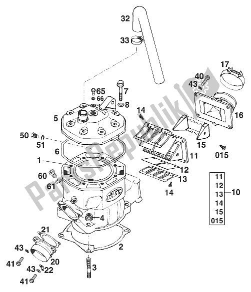 Tutte le parti per il Cilindro 440/500/550 '95 del KTM 440 E XC Marz öHL USA 1995