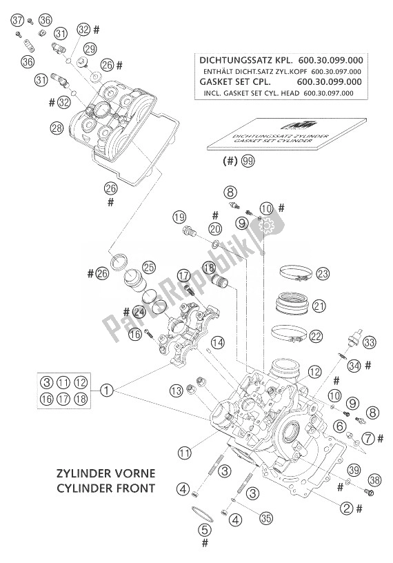 Tutte le parti per il Testata Anteriore Lc8 del KTM 950 Adventure Silver Europe 2003