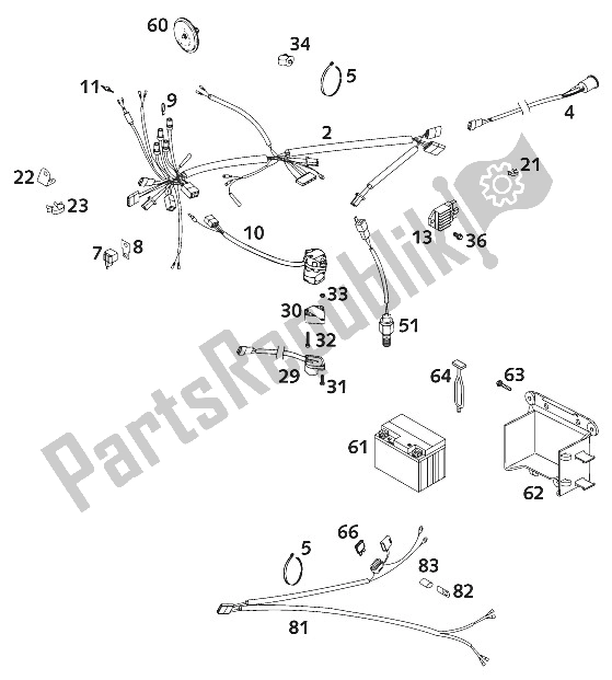 Todas as partes de Chicote De Fios 125 Exe 2001 do KTM 125 EXE 100 Europe 2001