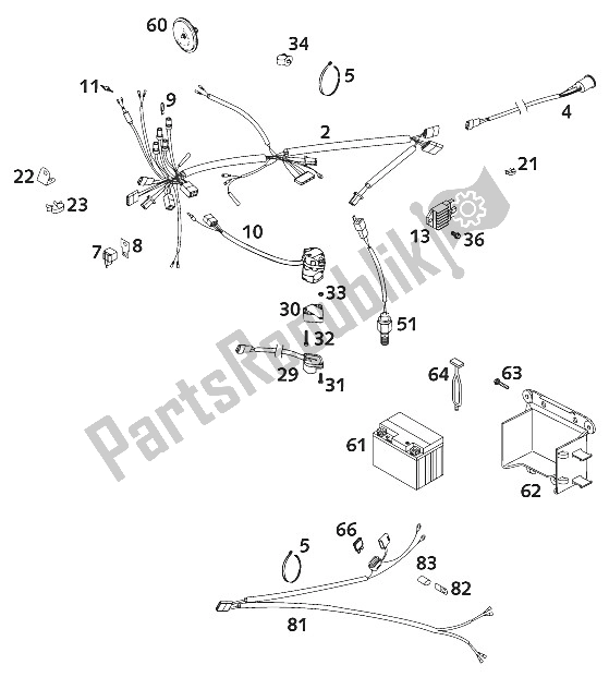 Todas as partes de Chicote De Fios 125 Exe 2001 do KTM 125 Supermoto 80 Europe 2001