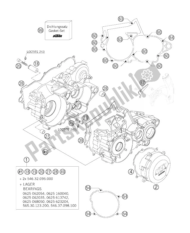 All parts for the Engine Case of the KTM 250 SX Europe 2007