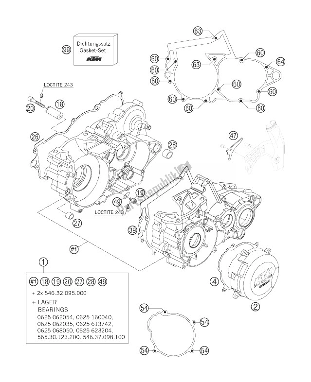 All parts for the Engine Case of the KTM 300 XC USA 2007