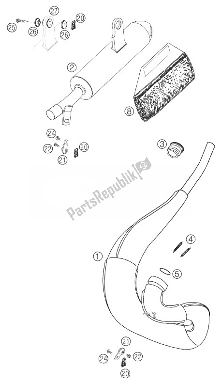 All parts for the Exhaust System 50 Lc of the KTM 50 SX PRO Junior LC Europe 2003