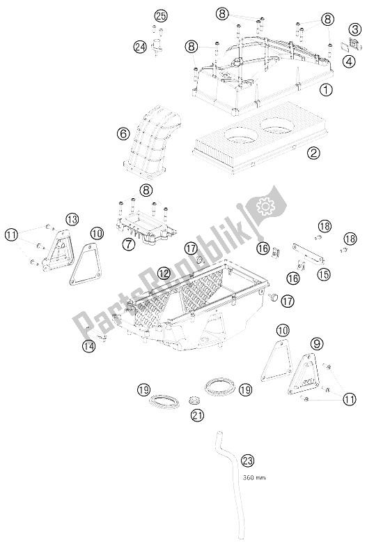 All parts for the Air Filter Box of the KTM 990 Supermoto T Silver Europe 2009