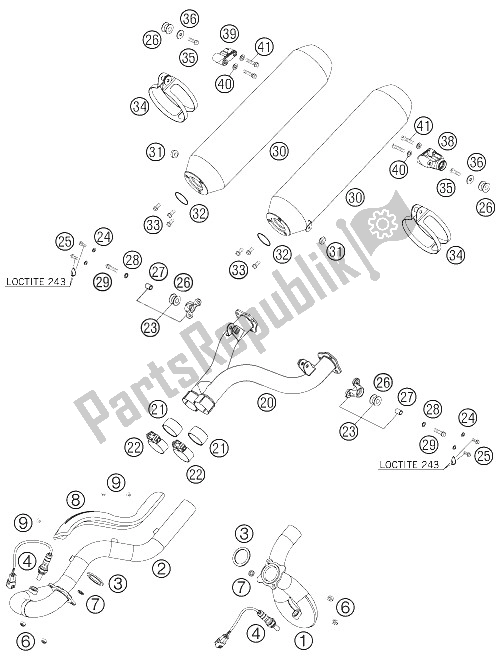 All parts for the Exhaust Pipe of the KTM 990 Adventure Orange ABS Australia United Kingdom 2006