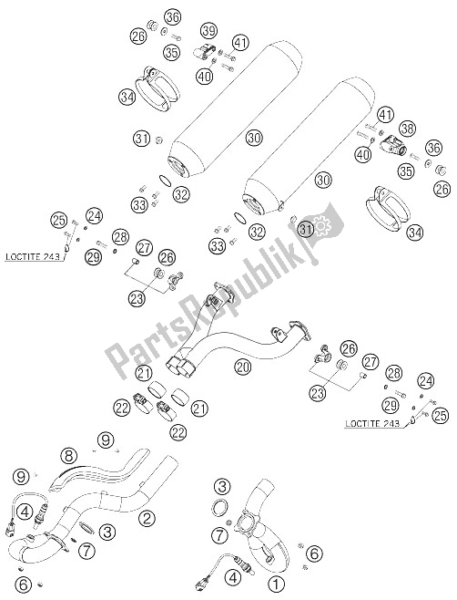 Todas las partes para Tubo De Escape de KTM 990 Adventure S Australia United Kingdom 2006