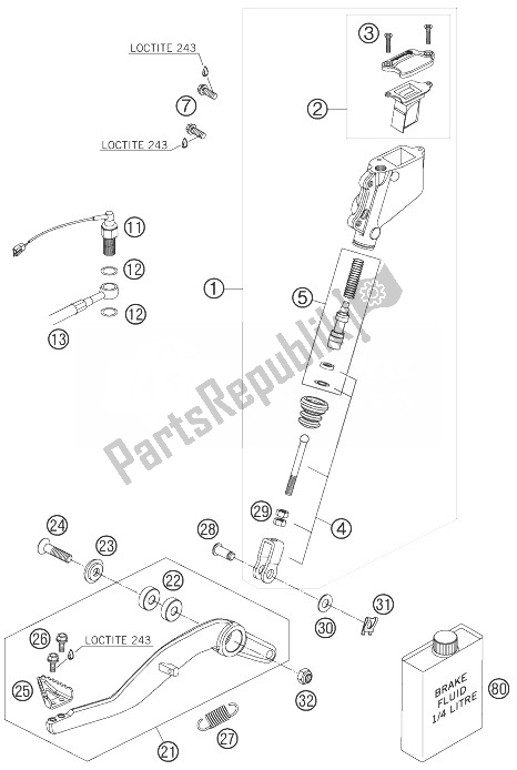 Toutes les pièces pour le Commande De Frein Arrière du KTM 950 Supermoto Black USA 2007