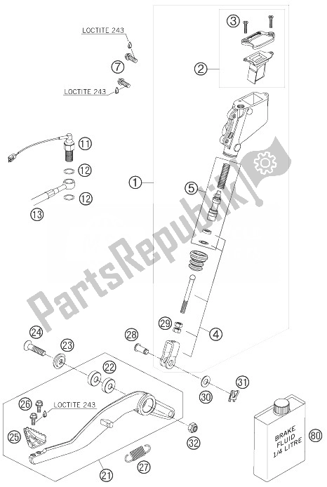 Toutes les pièces pour le Commande De Frein Arrière du KTM 950 Supermoto Orange 07 USA 2007