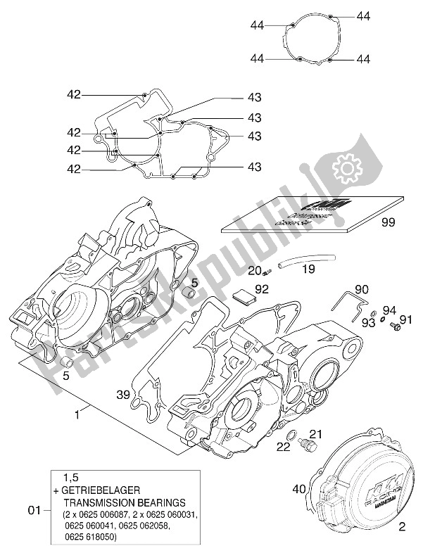 Todas as partes de Caixa Do Motor 125/200 2000 do KTM 125 EXC Australia 2001