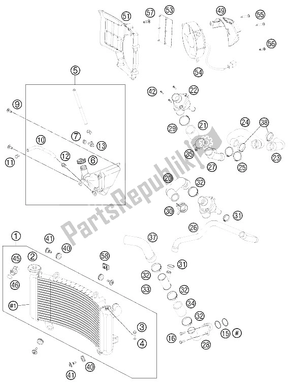 Alle onderdelen voor de Koelsysteem van de KTM 990 Super Duke R Europe 2011