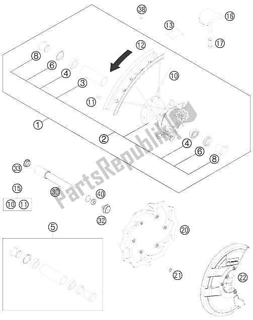 All parts for the Front Wheel of the KTM 250 SX F Roczen Replica 12 Europe 2012