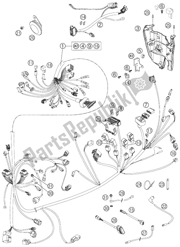 All parts for the Wiring Harness of the KTM 990 Supermoto R ABS France 2013