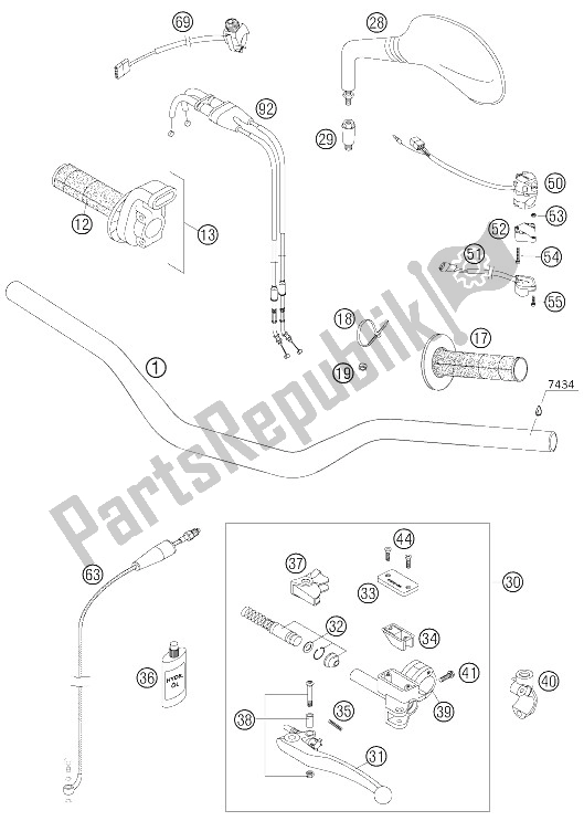 All parts for the Handlebar, Controls of the KTM 250 EXC Racing Europe 2006