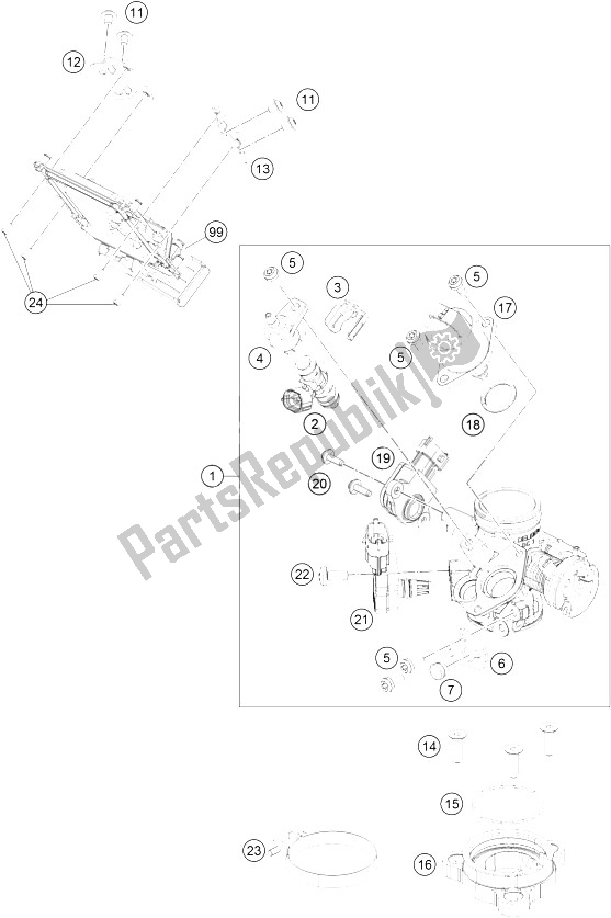 Alle onderdelen voor de Gasklephuis van de KTM RC 125 Black ABS B D Europe 2015