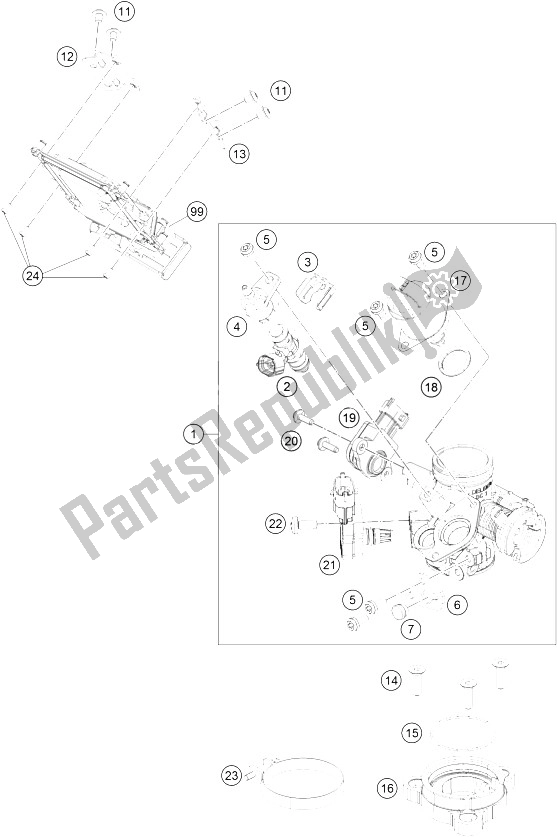 Tutte le parti per il Corpo Farfallato del KTM RC 125 White ABS B D Europe 2016