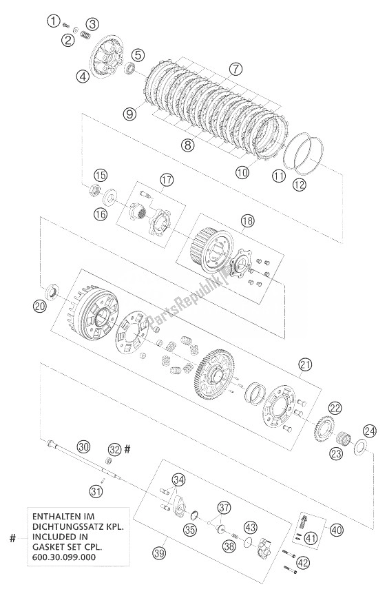 All parts for the Clutch Lc8 of the KTM 950 Adventure S Blue High Australia United Kingdom 2004