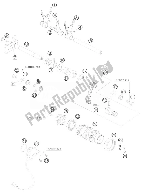 Toutes les pièces pour le Mécanisme De Changement du KTM 690 Supermoto Black Australia United Kingdom 2007