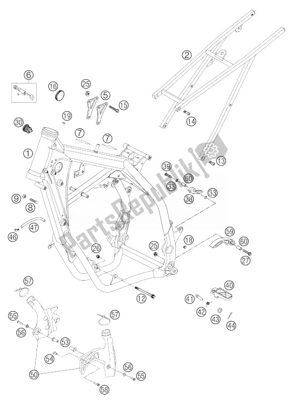 Tutte le parti per il Telaio, Telaio Secondario 125/200 del KTM 125 EXC United Kingdom 2004