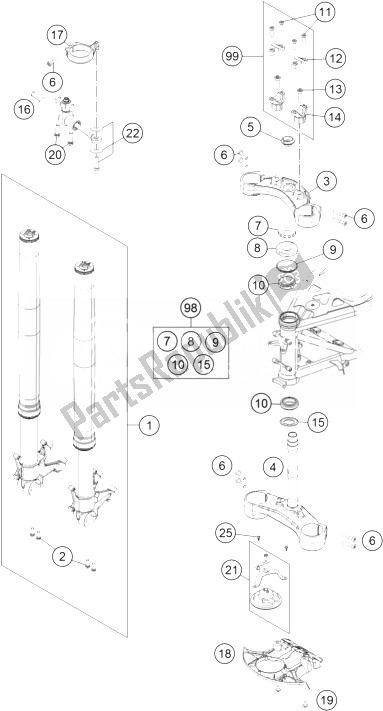 All parts for the Front Fork, Triple Clamp of the KTM 1190 ADV ABS Grey WES Europe 2014