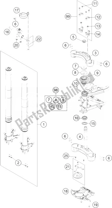 Tutte le parti per il Forcella Anteriore, Pinza Tripla del KTM 1190 ADV ABS Grey WES France 2014