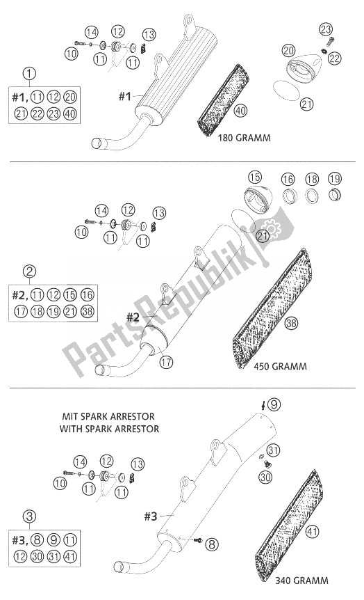 Tutte le parti per il Silenziatore 200 del KTM 200 EXC Australia 2004