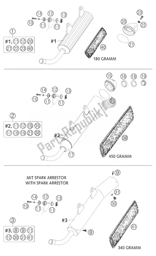 All parts for the Silencer 200 of the KTM 200 EXC Europe 2004